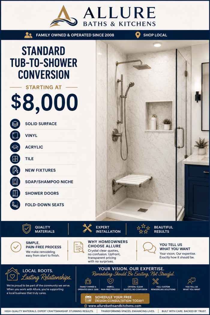 Standard Tub To Shower Conversions Starting At $8,000 Standard Tub To Shower Conversions Starting At $8,000